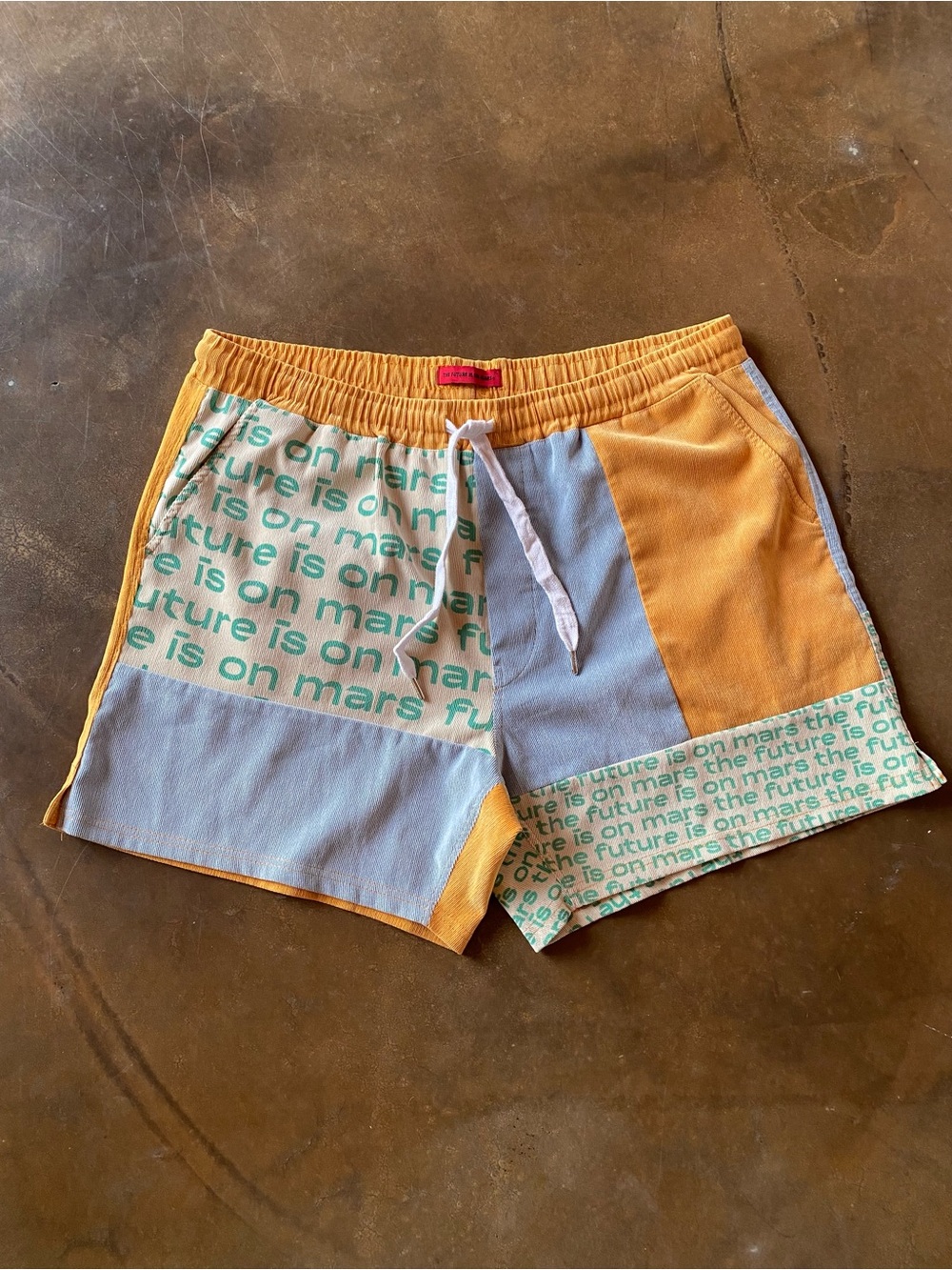 TFIOM 'The Future is on Mars' Colorblock Corduroy Graphic Shorts
